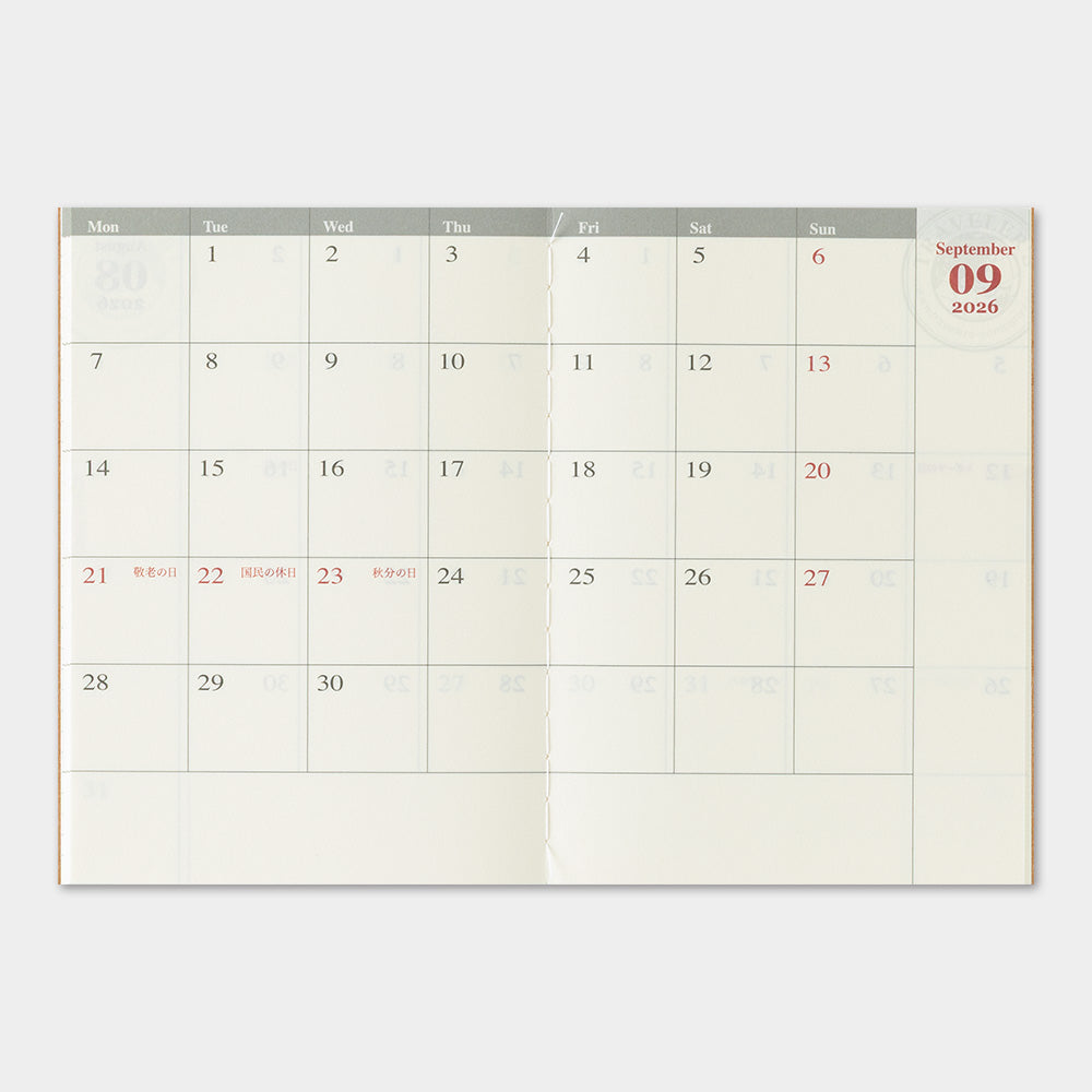 TRAVELER'S 2026 Passport Size Diary Insert - Monthly