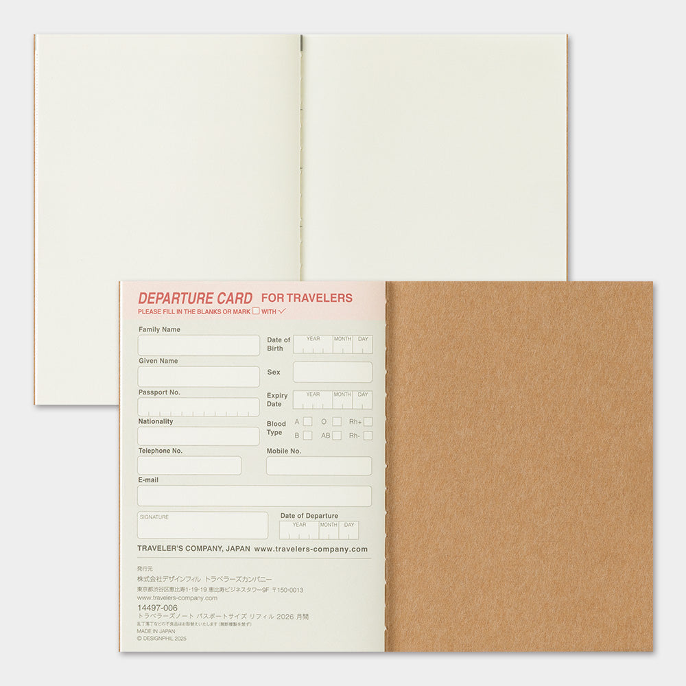 TRAVELER'S 2026 Passport Size Diary Insert - Monthly
