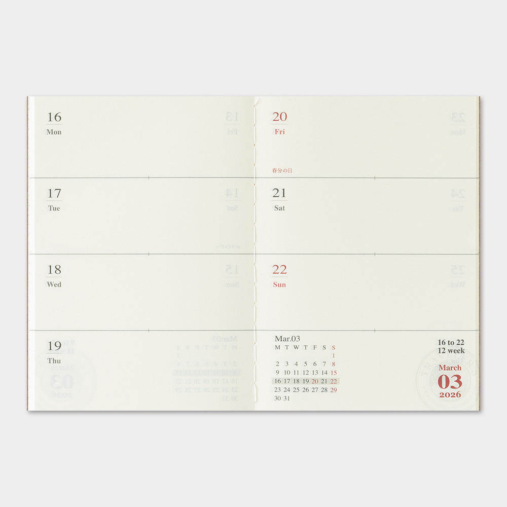 TRAVELER'S 2026 Passport Size Diary Insert - Weekly