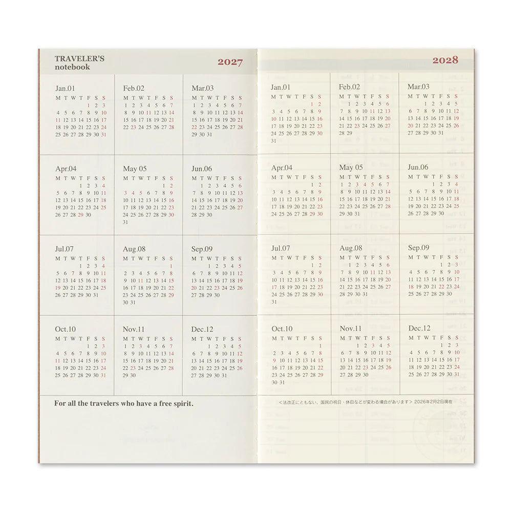 TRAVELER'S 2027 Regular Size Diary Insert - Weekly + Memo