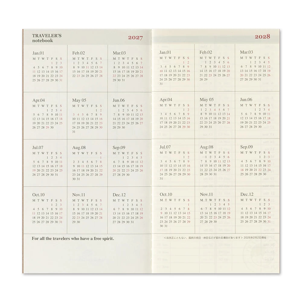 TRAVELER'S 2027 Regular Size Diary Insert - Weekly Vertical
