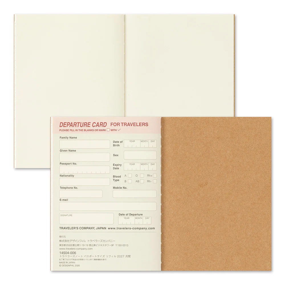 TRAVELER'S 2027 Passport Size Diary Insert - Monthly