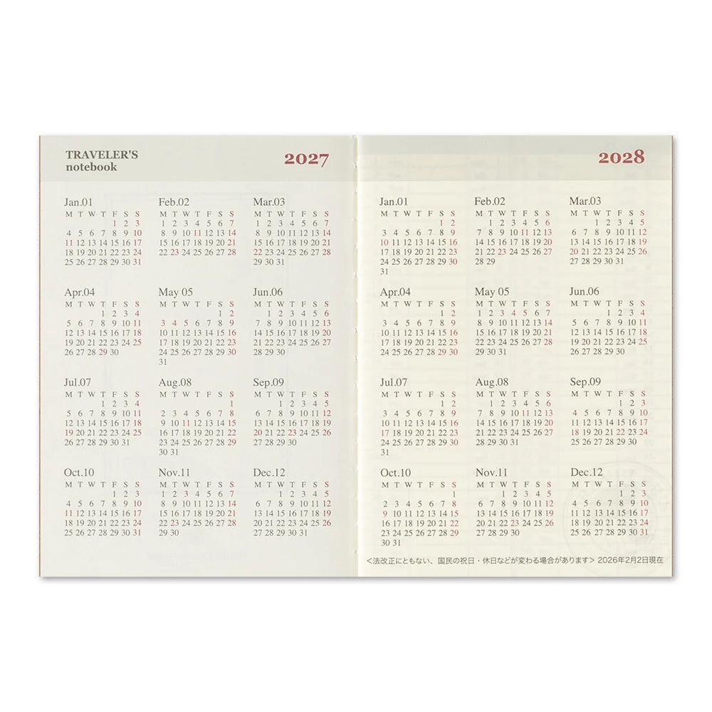TRAVELER'S 2027 Passport Size Diary Insert - Weekly