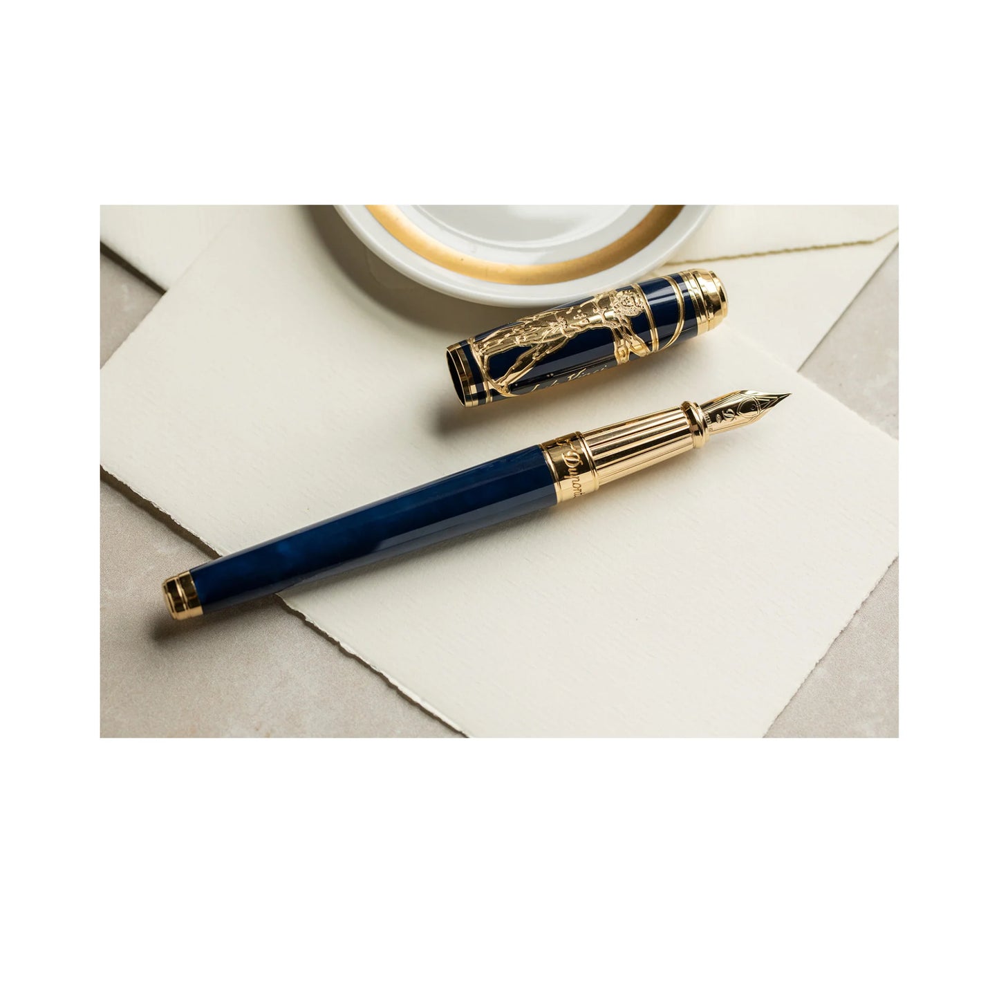 S.T. Dupont Line D Large Prestige Fountain Pen -  Vitruvian Man Blue (Limited Edition)