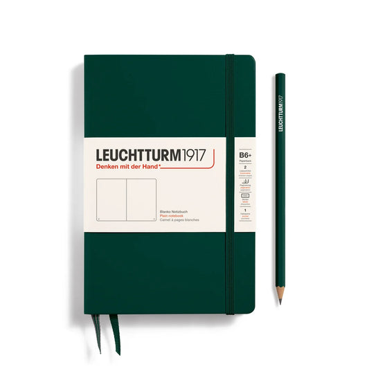 Leuchtturm1917 Paperback B6+ Hardcover Plain Notebook - Forest Green