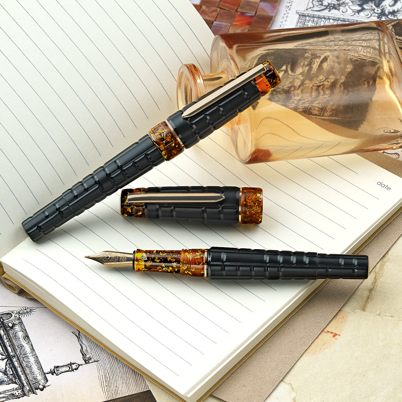 BENU Tessera Collection Fountain Pen - Black Amber