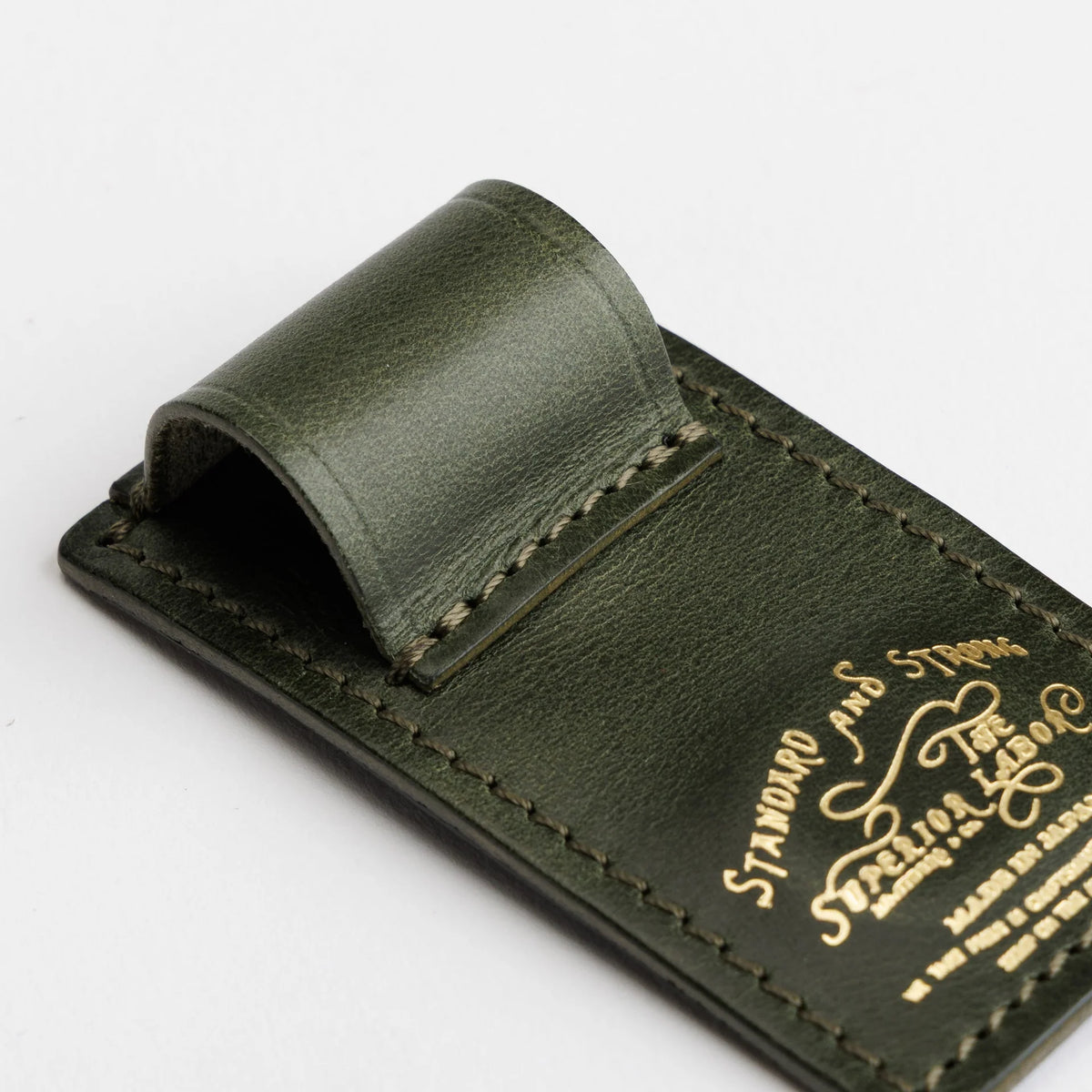 The Superior Labor Tochigi Pull-Up Leather Magnet Pen Clip - Olive