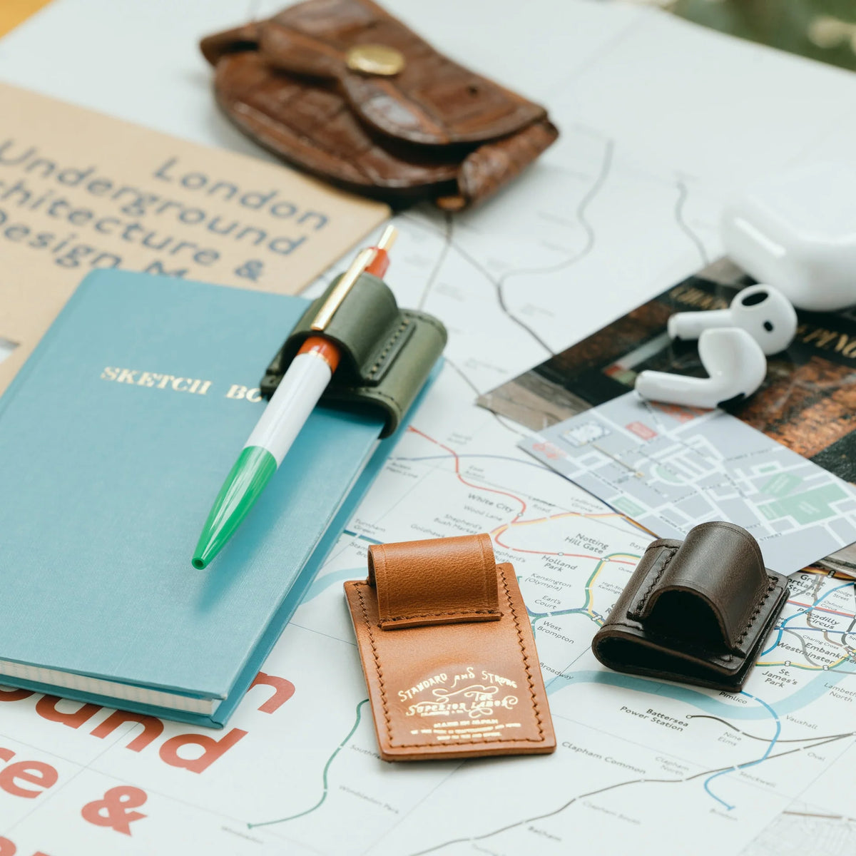 The Superior Labor Tochigi Pull-Up Leather Magnet Pen Clip - Cognac