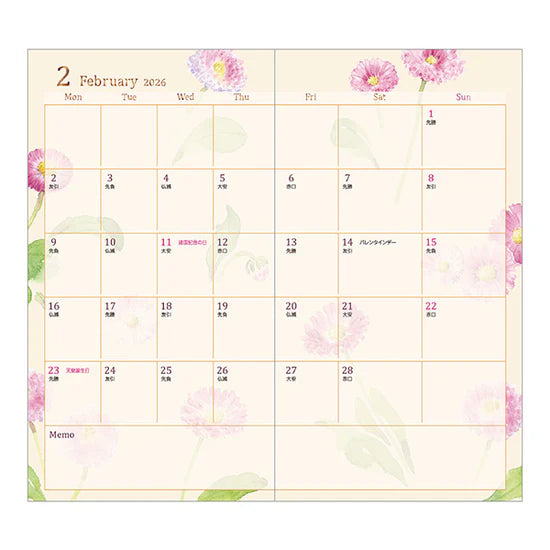 Midori 2026 Slim Pocket Diary - Country Time Flower