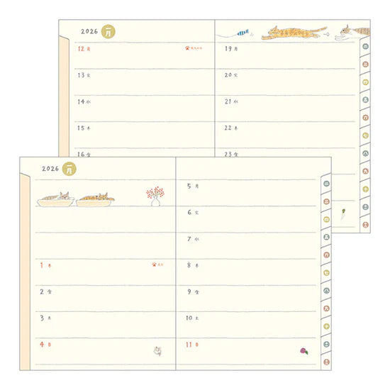 Midori 2026 A6 Pocket Diary - Cat