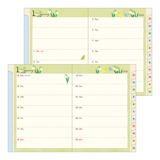 Midori 2026 A6 Pocket Diary - Bird