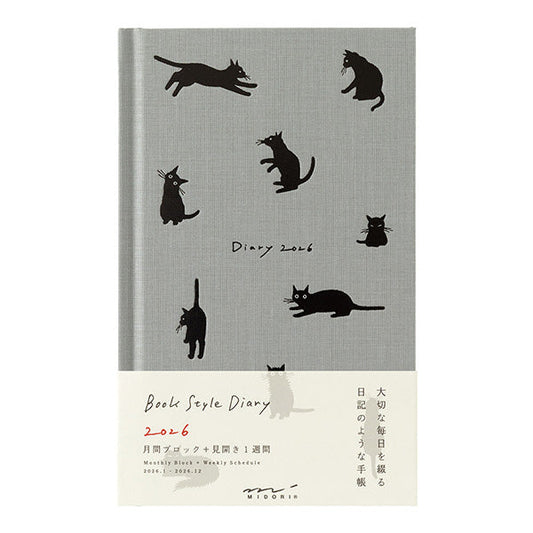 Midori 2026 B6 Book Style Diary - Gray Cat
