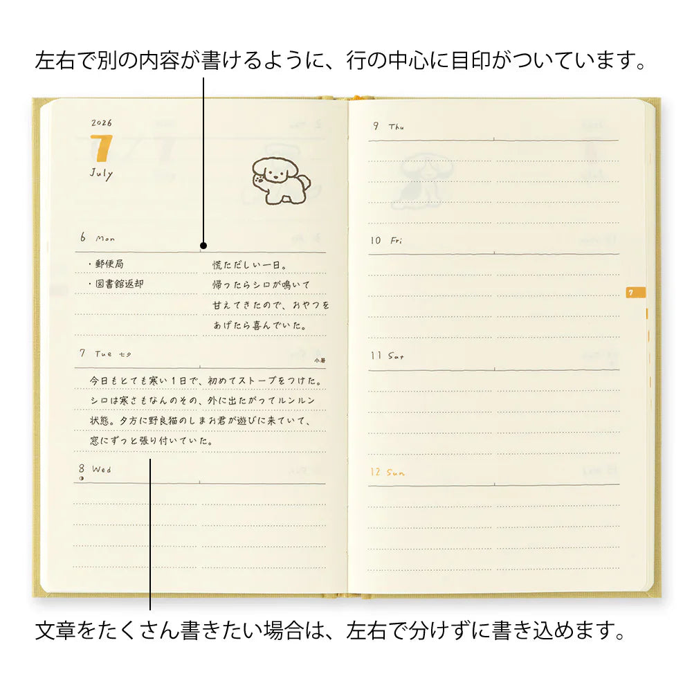 Midori 2026 B6 Book Style Diary - Yellow Dog