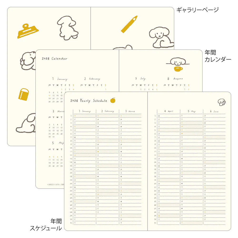 Midori 2026 B6 Book Style Diary - Yellow Dog
