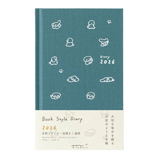 Midori 2026 B6 Book Style Diary - Blue Green Dog
