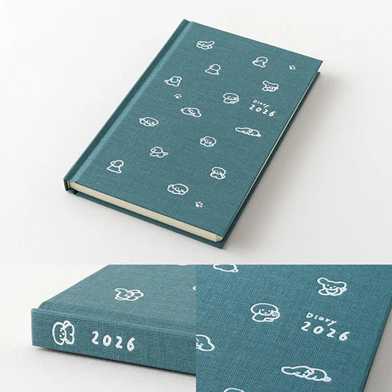 Midori 2026 B6 Book Style Diary - Blue Green Dog