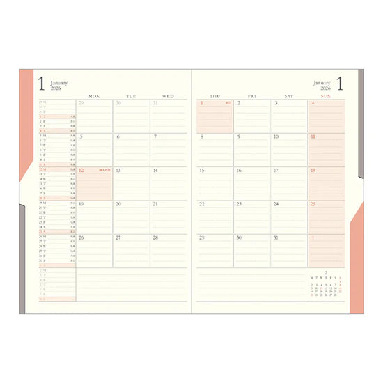 Midori 2026 B6 Double Schedule Diary - Beige