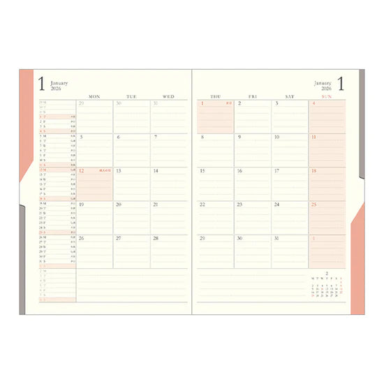 Midori 2026 B6 Double Schedule Diary Money - Pink