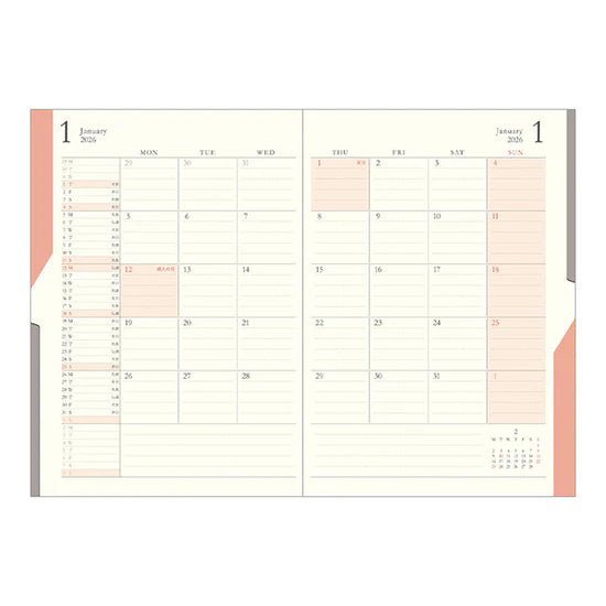 Midori 2026 B6 Double Schedule Diary To-Do - Blue