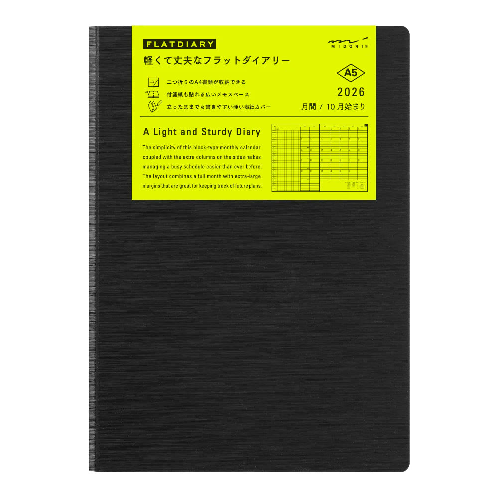 Midori 2026 A5 Flat Diary - Black