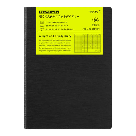 Midori 2026 A5 Flat Diary - Black