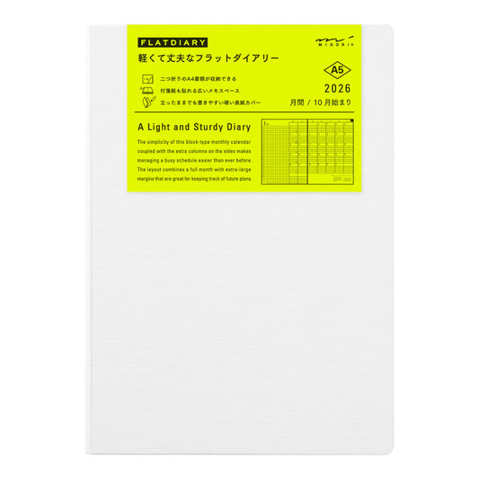 Midori 2026 A5 Flat Diary - White