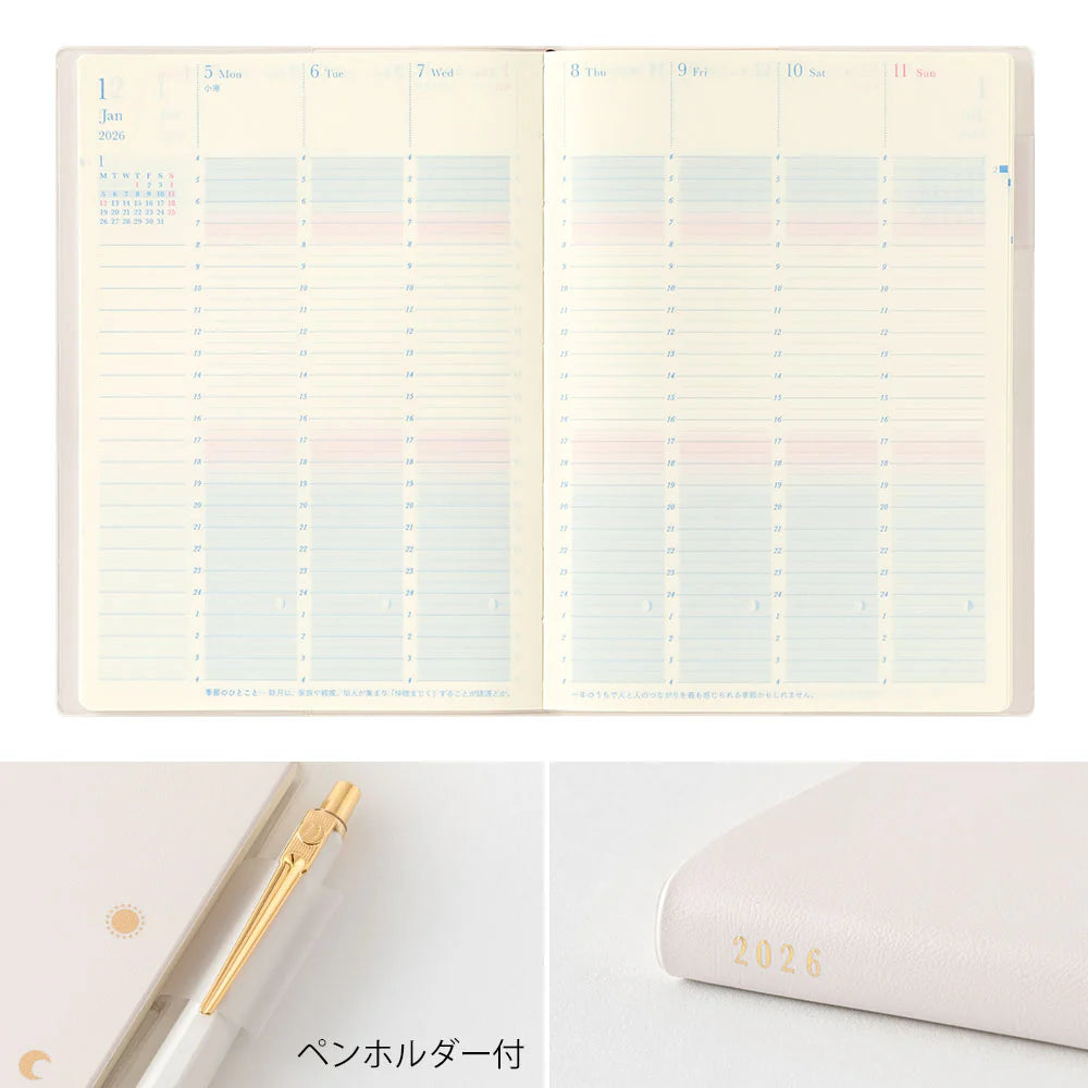 Midori 2026 B6 Gradation Day-Length Weekly Diary - Ivory