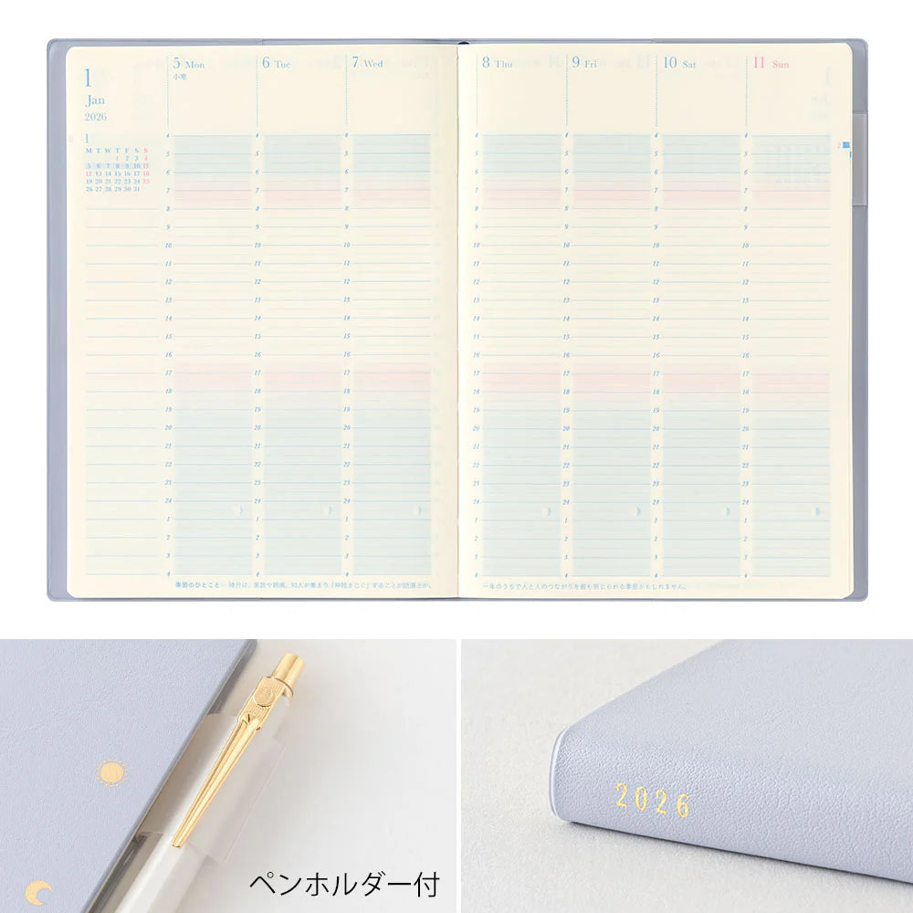 Midori 2026 B6 Gradation Day-Length Weekly Diary - Light Purple