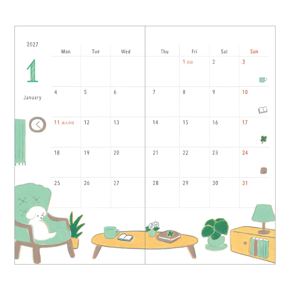 Midori 2027 Slim Pocket Diary - Dog