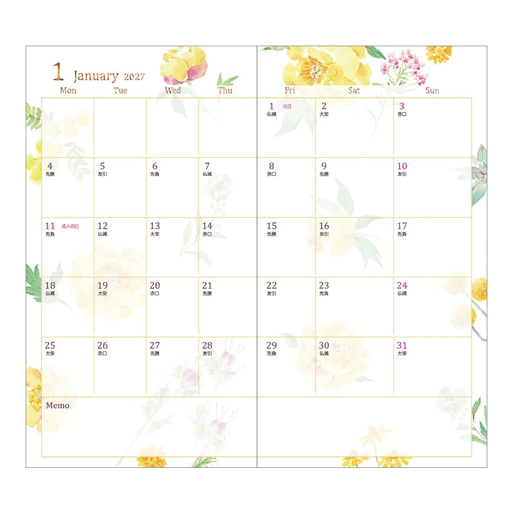 Midori 2027 Slim Pocket Diary - Flower