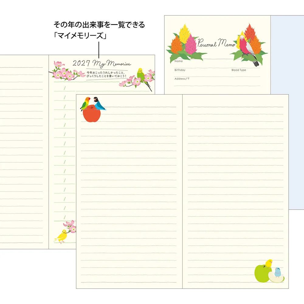 Midori 2027 Slim Pocket Diary - Bird