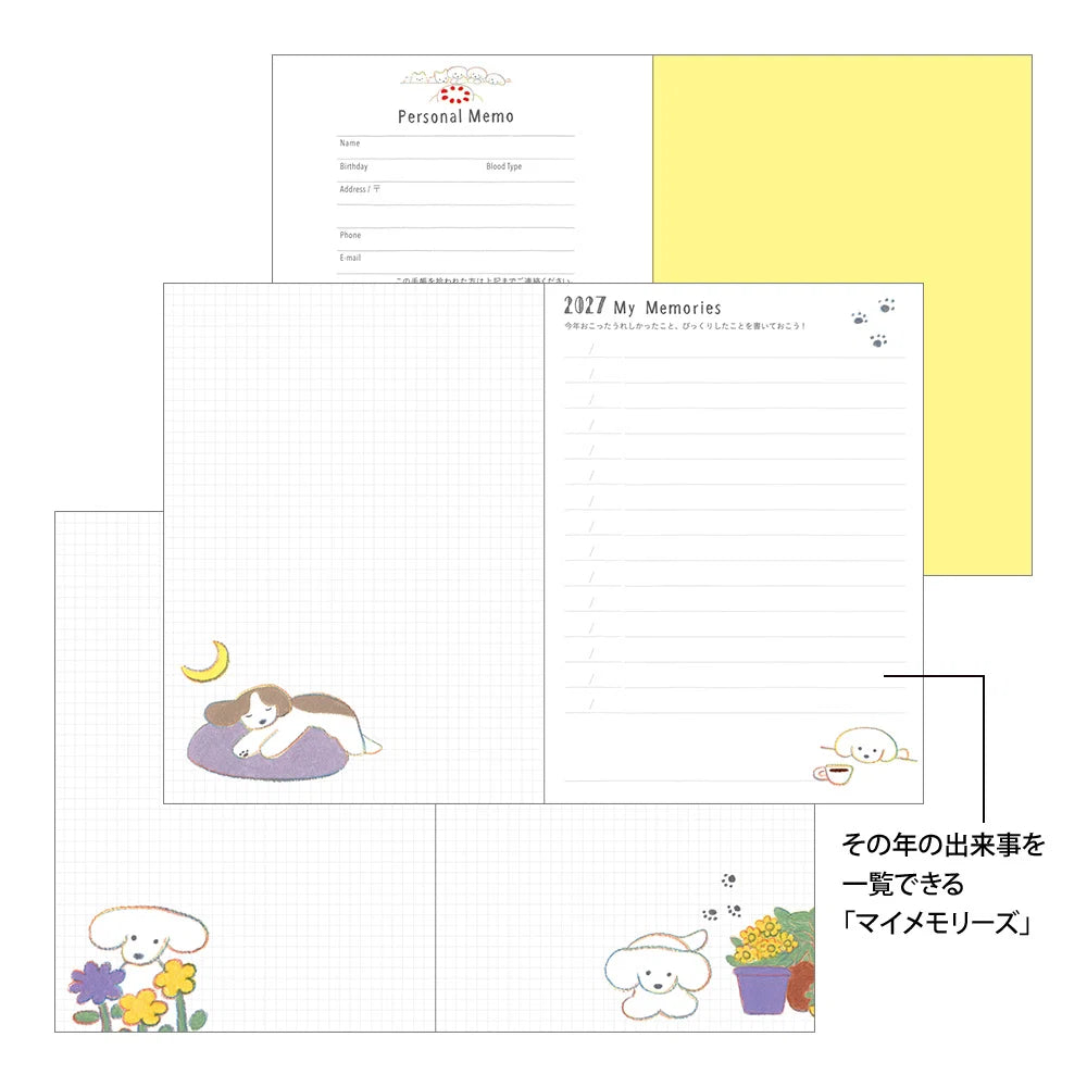 Midori 2027 A6 Pocket Diary - Dog