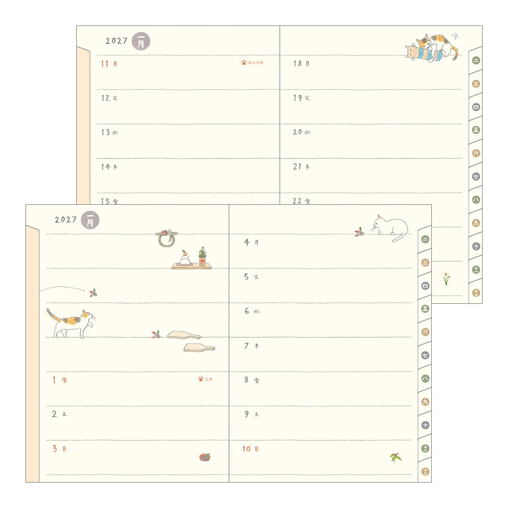 Midori 2027 A6 Pocket Diary - Cat