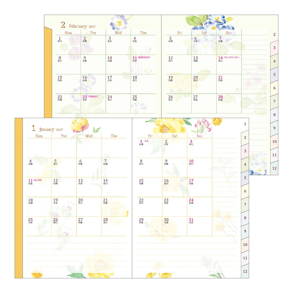 Midori 2027 A6 Pocket Diary - Flower