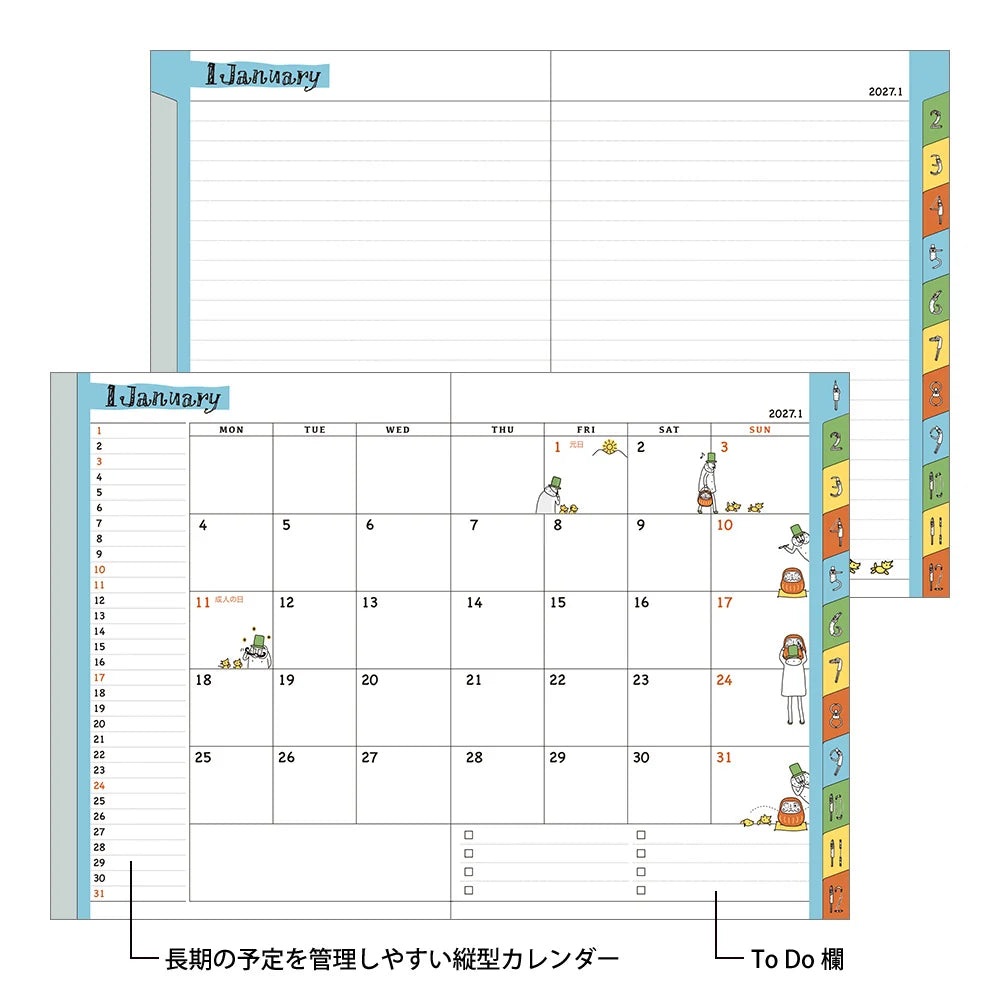 Midori 2027 A6 Pocket Diary - Ojisan: Monthly Block