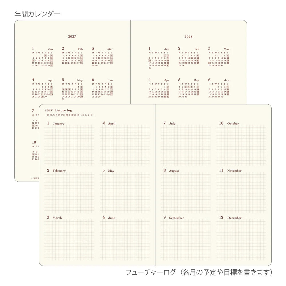 Midori 2027 A6 Hibino Diary - Camel