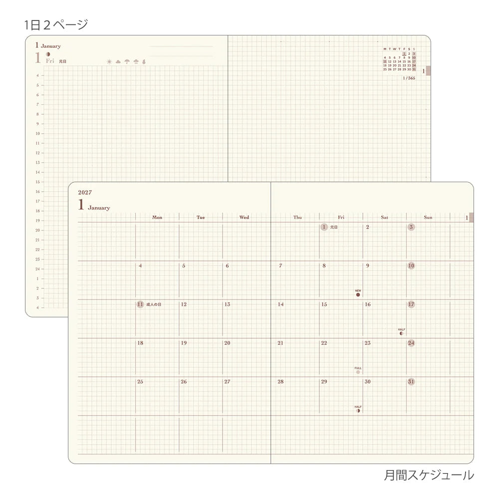 Midori 2027 A6 Hibino Diary - Camel