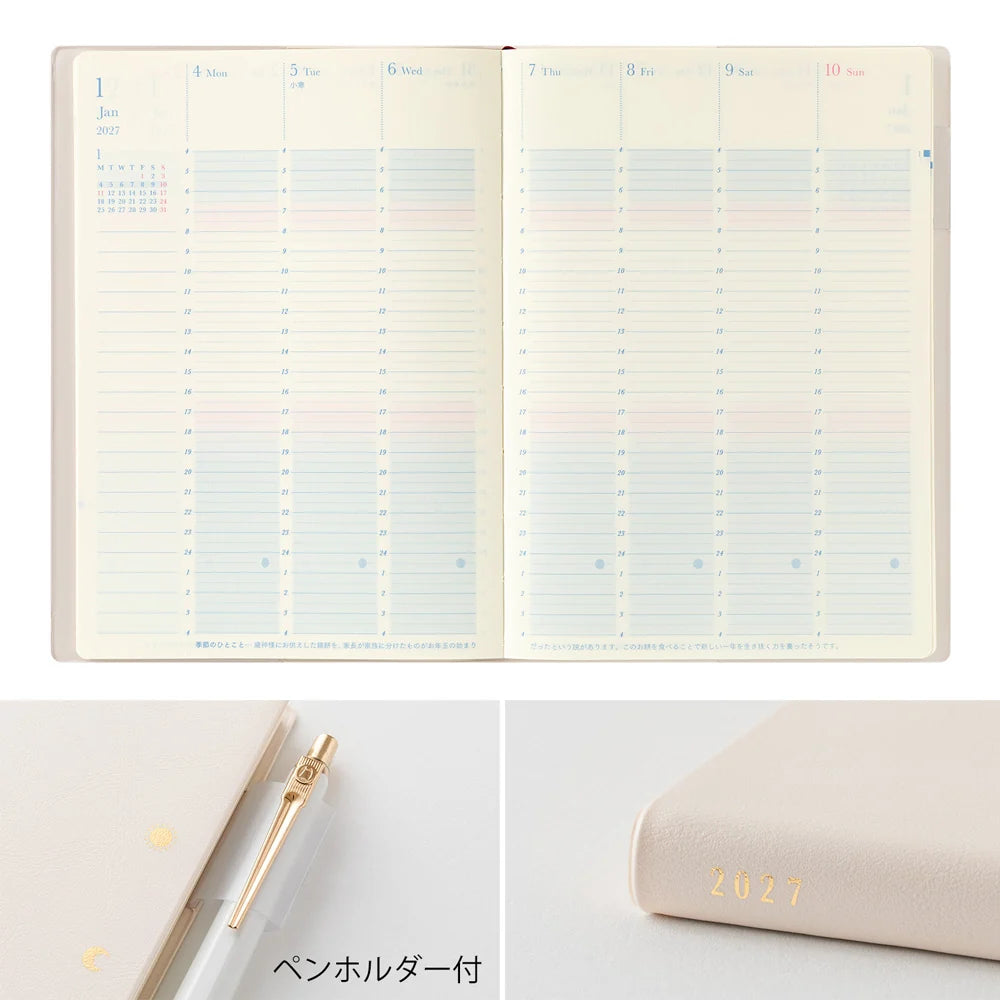 Midori 2027 B6 Gradation Day-Length Weekly Diary - Ivory