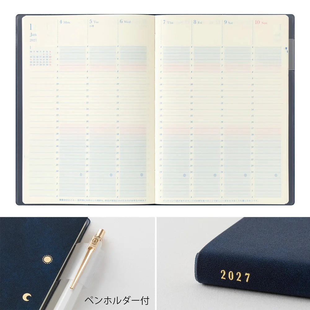 Midori 2027 B6 Gradation Day-Length Weekly Diary - Navy