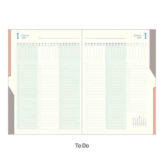 Midori 2027 B6 Double Schedule Diary - Green: To Do
