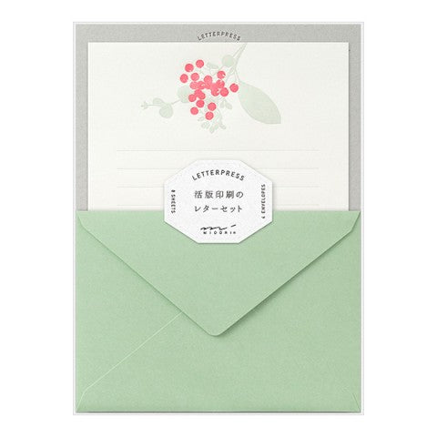 Midori Letter Set Letterpress Bouquet Red