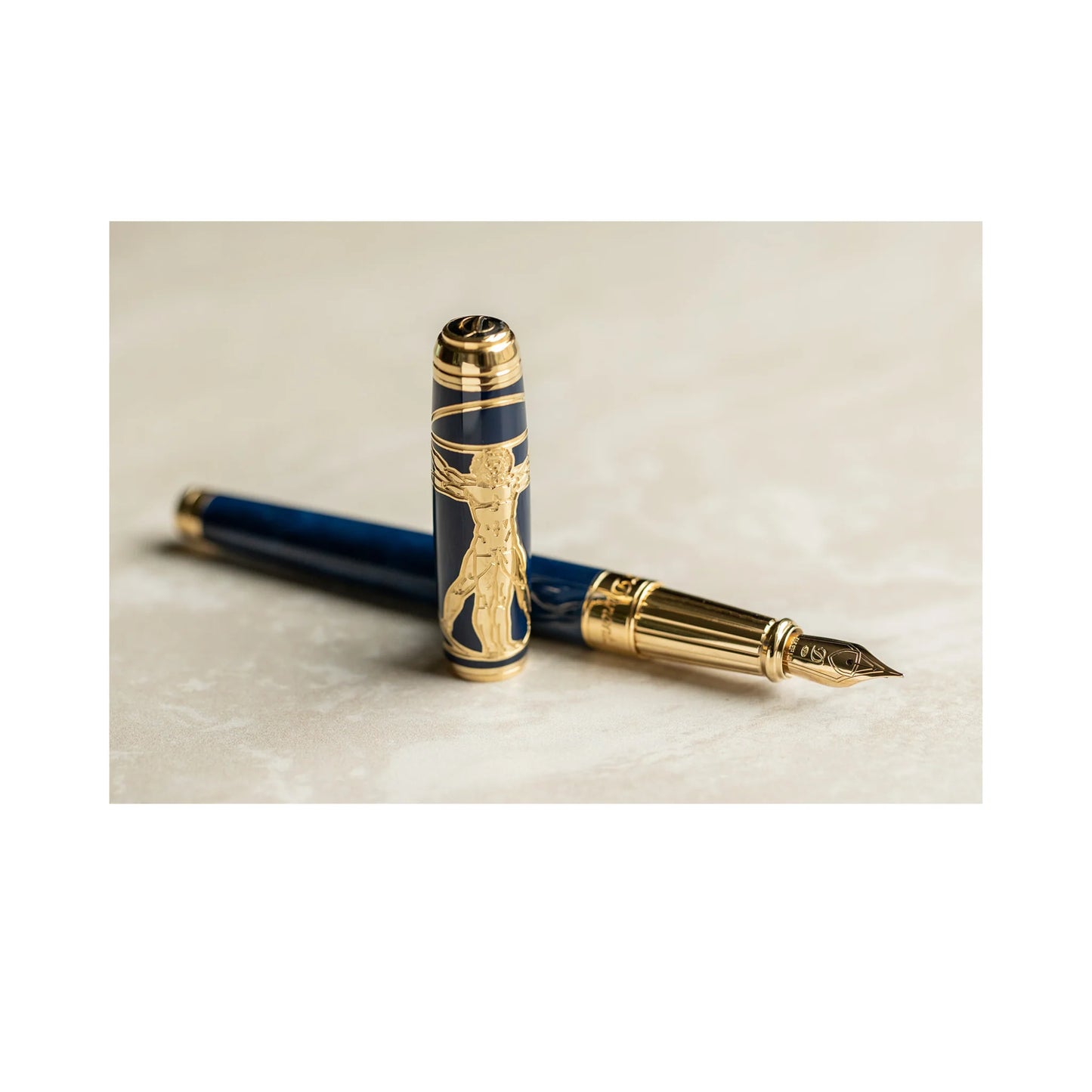 S.T. Dupont Line D Large Prestige Fountain Pen -  Vitruvian Man Blue (Limited Edition)