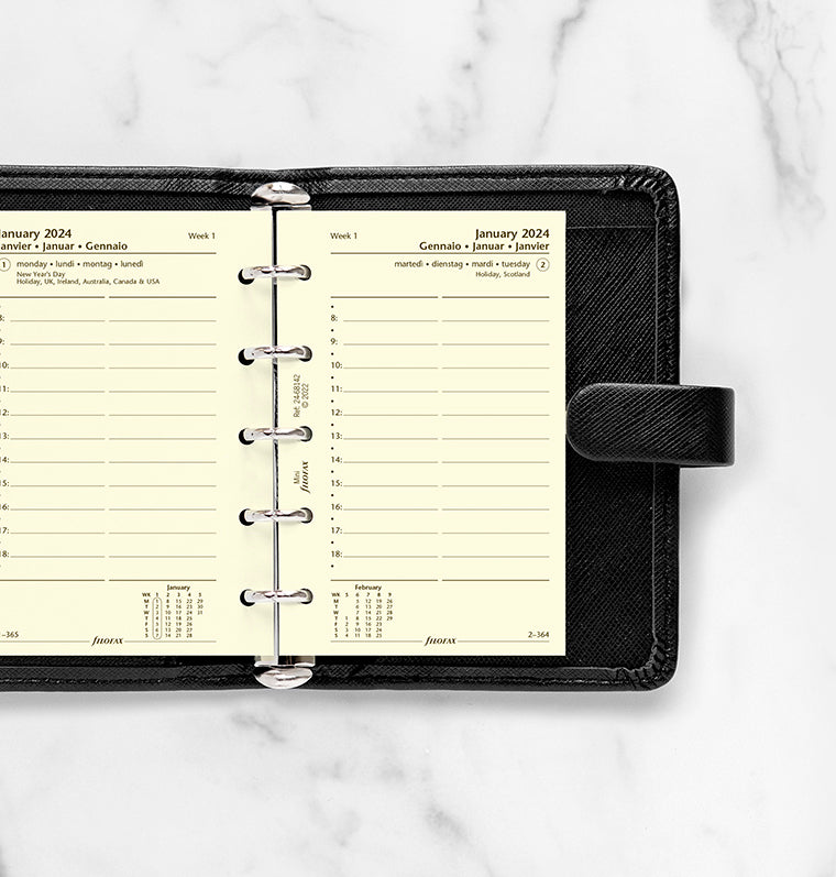 Filofax 2024 Mini One Day On A Page with Appointments Planner - Cotton Cream Multilanguage