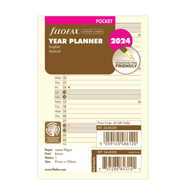 Filofax 2024 Vertical Year Planner - Cotton Cream