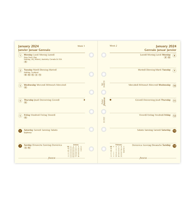 Filofax 2024 Pocket Week on One Page Planner - Cotton Cream