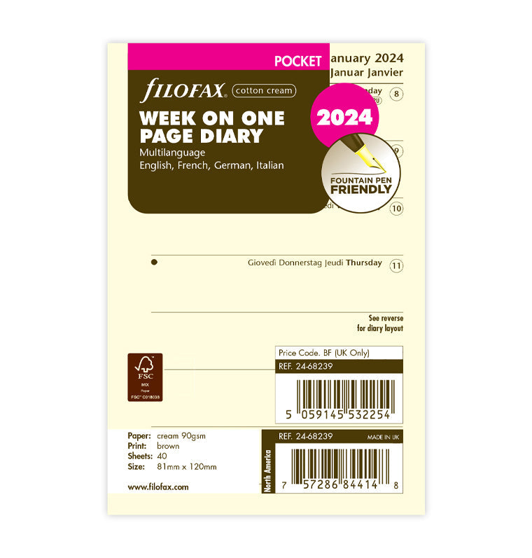 Filofax 2024 Pocket Week on One Page Planner - Cotton Cream