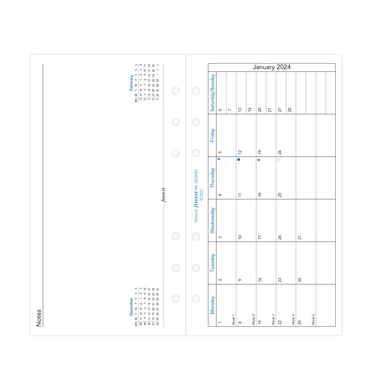 Filofax 2024 Personal Month on One Page with Notes Planner - Horizontal