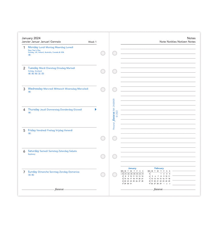 Filofax 2024 Personal Week on One Page with Notes Planner