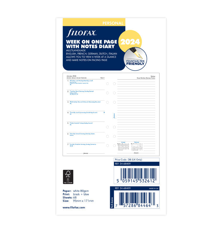 Filofax 2024 Personal Week on One Page with Notes Planner