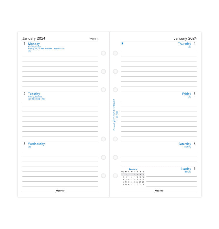 Filofax 2024 Personal Week on Two Pages Lined Planner